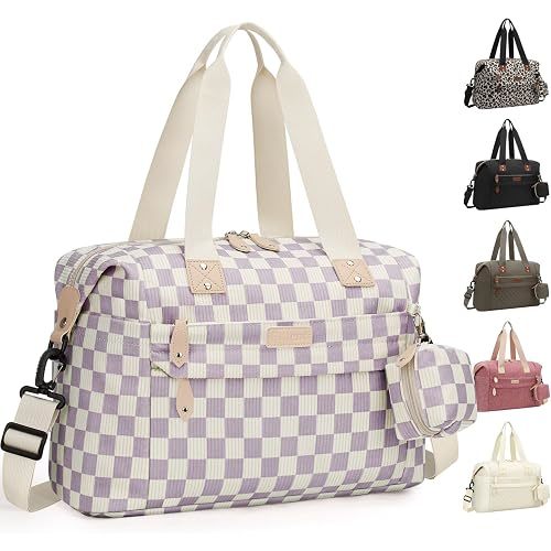 Pritent Diaper Bag Tote - Diaper Baby Bags with Pacifier Case, Shoulder Straps, Stroller Clips, Waterproof Large Mommy Maternity Travel Baby Bag for Mom and Dad, Checkered purple, Medium