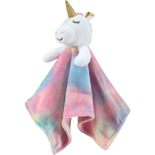 CREVENT Cozy Plush Baby Security Blanket Loveys for Baby Girls, Baby shower Birthday gift, Rainbow Unicorn