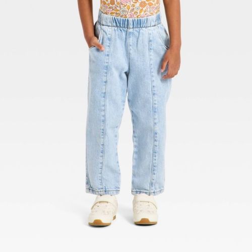Toddler Girls' Relaxed Fit Pull-On Denim Pants - Cat & Jack™ Light Wash 12M