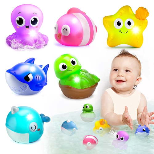 Bath Toys for Toddlers 1-3, Light-Up Animals Baby Sensory Learning Toys for 1 2 3 Years Old Boys Girls, First Birthday Gifts Toys for Toddlers 1-3