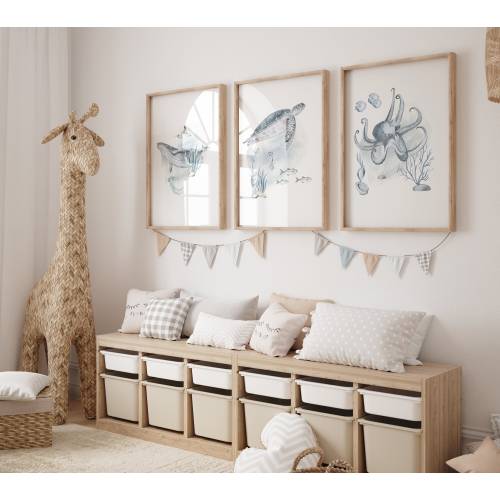 Nautical Nursery Print Set, Watercolor Ocean Animals