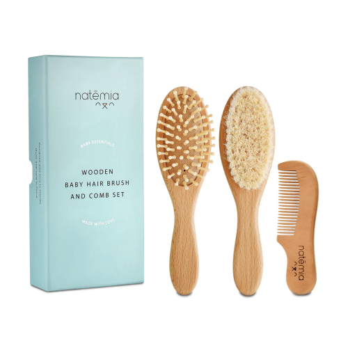 3-Piece Wooden Baby Hair Brush Set by Natemia