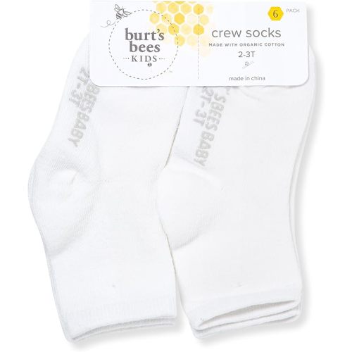 Burt's Bees Baby Unisex Baby Socks Ankle or Crew Height Made with Soft Organic Cotton, 6 Packs with Non-Slip Grips for Babies