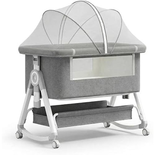 PandaEar Foldable Baby Bassinet Bedside Sleeper with Mosquito Net, Portable Crib with Wheels, Adjustable Height Infant Bed, Co-Sleeper for Newborns, Breathable Mesh