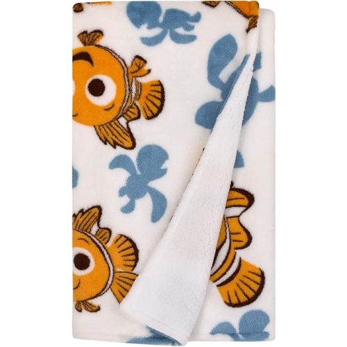 Disney Finding Nemo Orange, Teal, and White Sea Turtles Super Soft Sherpa Baby Blanket