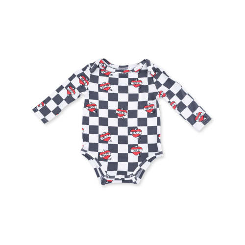 Long Sleeve Bodysuit, Heart Tattoo Check Black