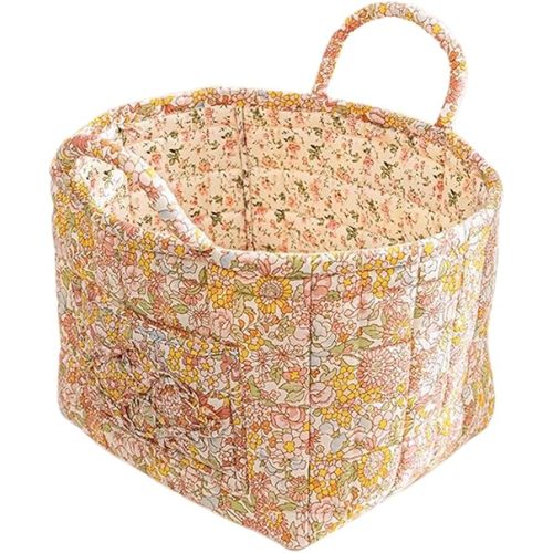 Boho Fabric Storage Basket, Large Capacity Laundry Basket, 12.2'' x 10.23'' x 10.23'' Collapsible Laundry Hamper with Easy Carry Handles (Orange, L)