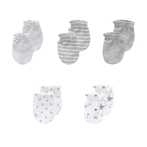 JELYLOVE 5 Pack Unisex New Born Boy Girls No Scratch Mittens Cotton Soft Baby Gloves Accessory 0-3 Months Infant Essentials