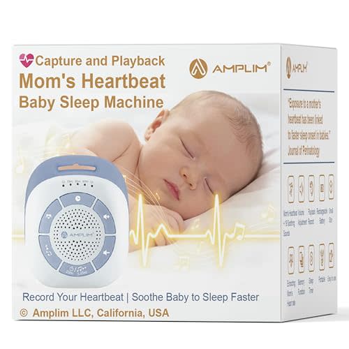 Mom’s Real Heartbeat Sound Device, Womb Sound Recorder White Noise for Newborn, Soothing Baby Sleep Machine, Rechargeable, Timer & Volume Control, Portable Infant Aid for Faster, Deeper Sleep