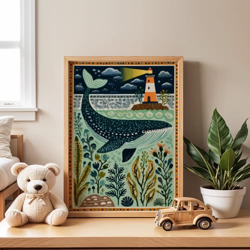 Whale In The Sea Nursery Poster | Ocean Wall Art for Kids Room | Coastal Animal Print | Nursery Wall Art | Kids Bedroom or Playroom | Gift