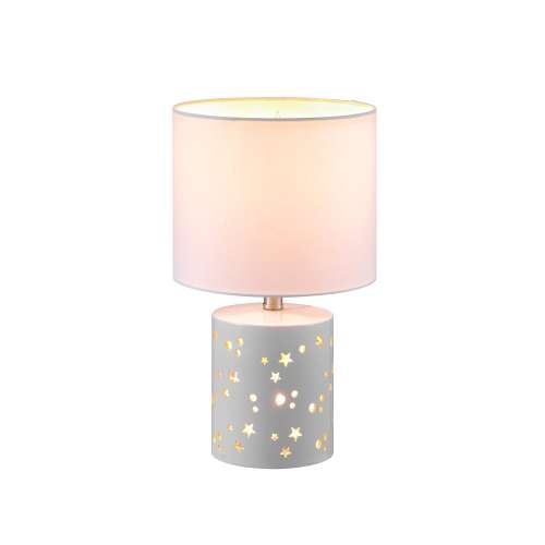 Style Selections 14-in Glossy White LED 4-way Table Lamp with Fabric Shade