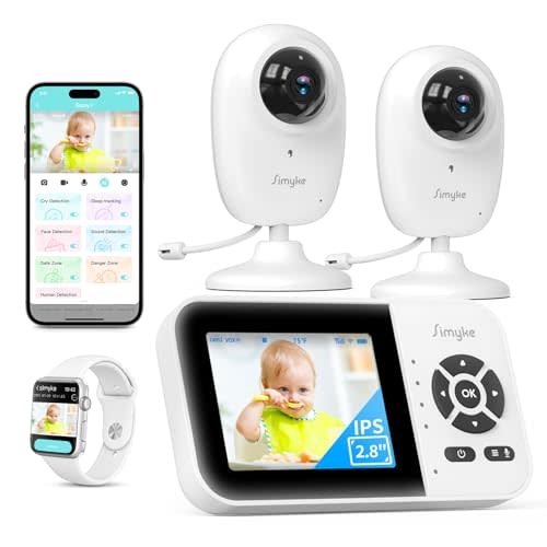 Smart Baby Monitor with 2 Cameras and Audio,App,Long Range,Night Vision,Temperature Sensor,2 Way Talk, Feeding Clock and lullabies,Home Use