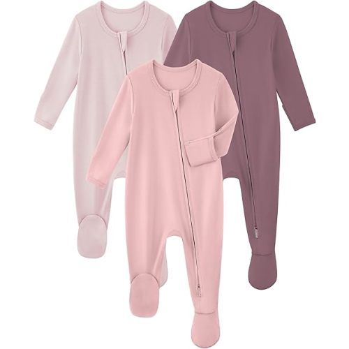 Yoofoss Rayon Made From Bamboo Baby Pajamas 3pcs Newborn Sleepers For Boy Girl Clothes, 0-3 3-6 6-9 Months Footed Pjs