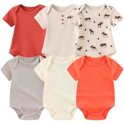 Newborn Baby Boy Girl Short Sleeve Bodysuits Cotton One-Piece Baby Clothes 6-Pack