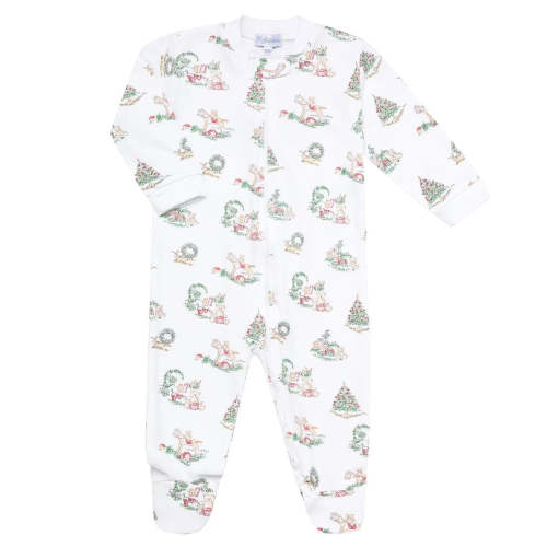 Christmas Toile Zipper Footie