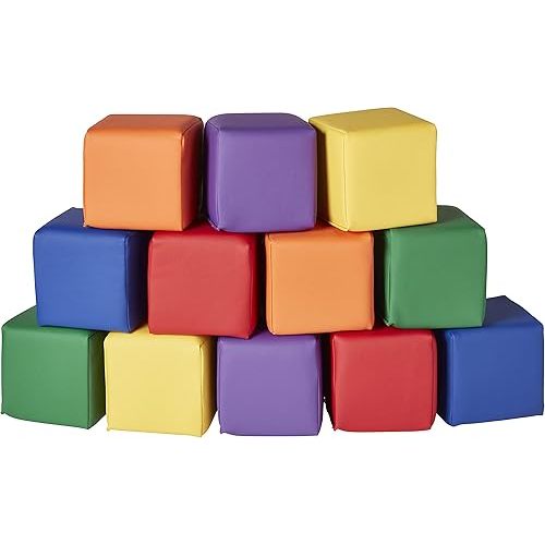 ECR4Kids SoftZone Patchwork Toddler Building Blocks, Foam Cubes, Assorted, 12-Piece