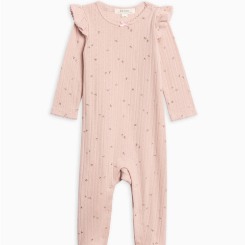 Addy Brushed Back Pointelle Flutter Sleeve Footed Romper