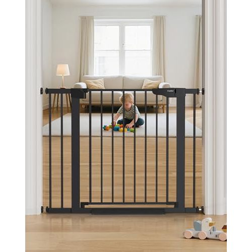 Cumbor 29.7-40.6" Baby Gate for Stairs, Mom's Choice Awards Winner-Dog Gate for Doorways, Pressure Mounted Auto-Close Pet Gates for Dogs Indoor, Safety Child Gate with Easy Walk Thru Door, Black