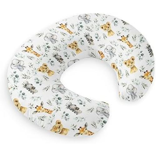 HawSkgFub African Safari Animal Eucalyptus Leaf Nursing Pillow Cover for Baby Boys, Jungle Elephant Giraffe Zebra Lion Breastfeeding Pillow Slipcover, Nursing Pillowcase for Newborn Infant, Cover Only
