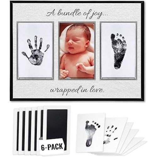 Inkless Hand and Footprint Kit, Baby Keepsake Plaque & Baby Shower Gifts - Ideal as Mom To Be Gift, Nursery Picture Frames, Clean Touch Hand and Footprint Kit (Style 2 - Design 4)