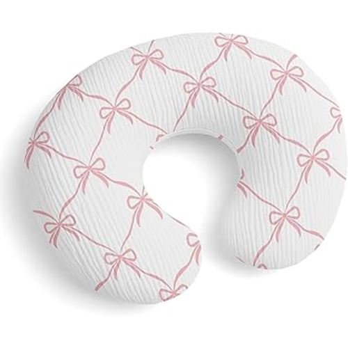 Sweet Jojo Designs Muslin Nursing Pillow Cover (Pink Bows) for Baby Girls, Newborn, Infant 100% Cotton Breastfeeding Pillowcase - PILLOW NOT INCLUDED (Elegant, Bow for the Ballerina Ballet Collection)