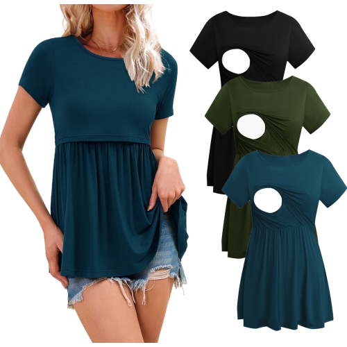 Women's Maternity Clothes Short Sleeve Nursing Tops Breastfeeding Shirts 3-Pack