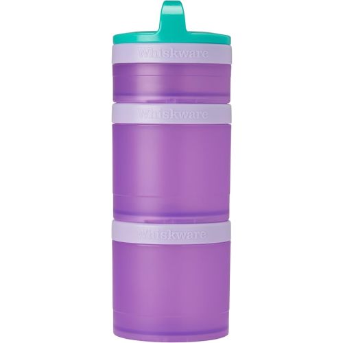 Whiskware Solid Snack Containers, 3 Stackable Snack Cups, Green/Purple