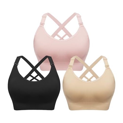 Angelhood Nursing Bras for Breastfeeding, Seamless Nursing Sports Bra Support Yoga Maternity Bras Pregnancy Sleep Bralette