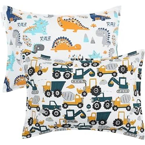 ALVABABY Toddler Pillowcases 2 Pack Organic Cotton Kids Pillow Cover Fit 13"x 18" or 14"x19" Envelope for Girl Boy Sleepy Travel(Pillowcase Only) 2L-FTP07A