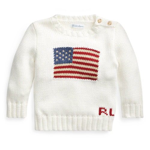 Flag Cotton Crewneck Sweater in White | Over The Moon