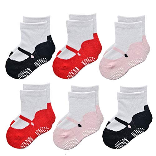 EPEIUS Unisex Baby Girls Boys Non-Slip Socks (Set of 6)