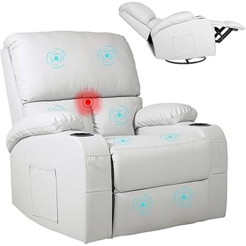 LEVELEVE Rocking Recliner Chair, Massage Rocker Recliner Chair with Vibration Massage and Heat, 360° Swivel Recliner Chairs, Living Room, Bedroom, Nursery, RV, Grey