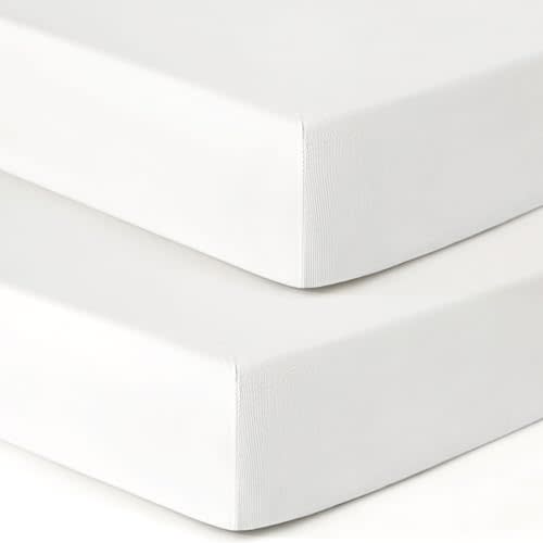 GRSSDER Jersey Crib Sheets for Boys and Girls, Stretchy Ultra Soft Crib Fitted Sheets Set 2 Pack, Universal Fit All Standard Crib Mattress Pads Safe and Snug, Natural White