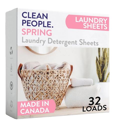 The Clean People Laundry Detergent Sheets - Laundry Soap - Ultra Concentrated, Recyclable Packaging, Stain Fighting - Spring, 32 Pack