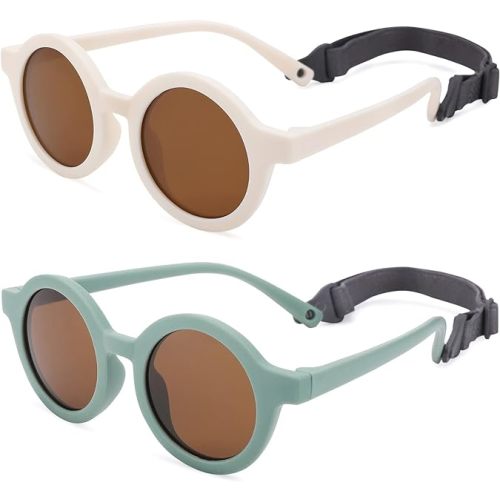 COASION Baby Polarized Round Sunglasses Flexible Rubber Shades with Strap for Toddler Newborn Infant Ages 0-24 Months