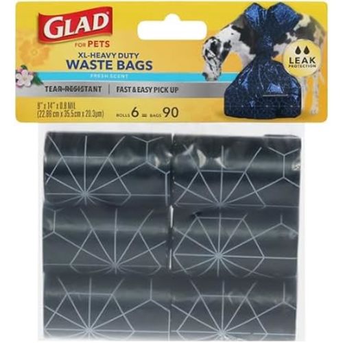 Glad for Pets Extra Large Tropical Breeze Scented Dog Waste Bags Refill Rolls| Poop Bags for Dogs, 90 Count - Poop Bag Refills, 15 Waste Bags Per Roll