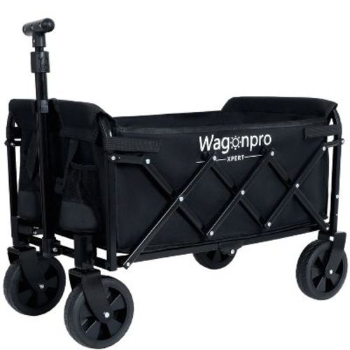 Expandable Dual-Layer Utility Wagon with 100% Extra Space - 225lbs Grocery Cart for Camping, Shopping, Sports, Gardening, Fishing, Black