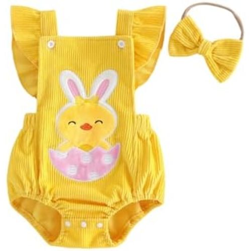 YINGISFITM My First Easter Baby Girl Outfit Newborn Overalls Chick Bunny Ears Bubble Romper Infant Jumpsuit Easter Clothes