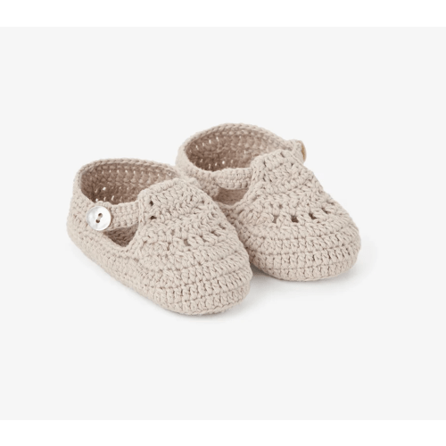 Taupe T-Strap Hand Crocheted Baby Booties