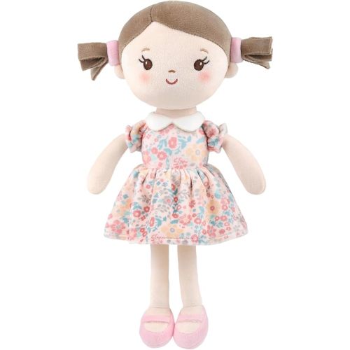 GAGAKU Soft Plush Baby Doll for Girls (12") - My First Baby Doll Gift for Girls, Toddlers & Infants, Machine Washable Rag Doll Toy - Pink Flower Girl