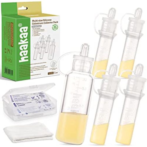 haakaa Colostrum Collector Set Colostrum Syringes for Liquid Breast Milk Collector Milk Catcher, Ready-to-Use, Reusable & Leakproof, Include a Cotton Wipe and a Portable Case (20ml,1 pk & 4ml,4 pk)