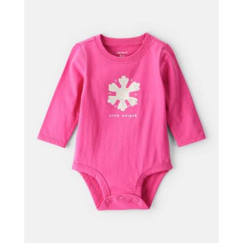 Baby Girl Snowflake Long-Sleeve Graphic Bodysuit - Pink | Carter's