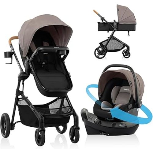Evenflo Pivot NXT Travel System w/ Revolve180 LiteMax NXT Infant Car Seat (Driftwood Brown)