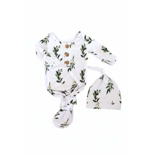 Olive Leaf Newborn Baby Knot Gown & Hat Set