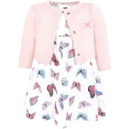 Hudson Baby Infant and Toddler Girls Cotton Dress and Cardigan Set