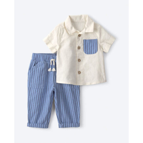Baby Boy 2-Piece Striped Top & Pant Set - Blue/Cream | Carter's
