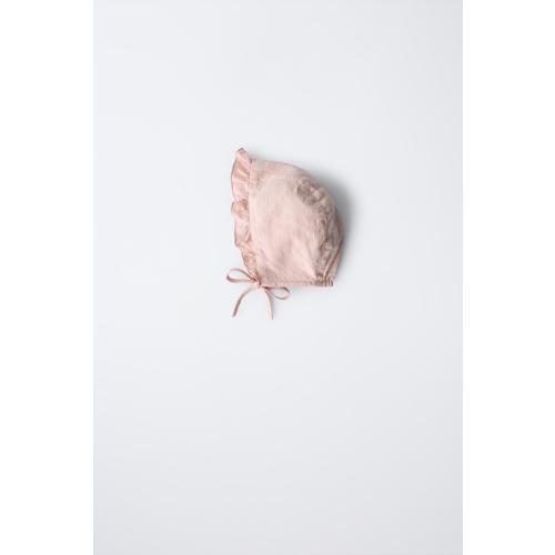 EMBROIDERED RUFFLED BONNET - Dusty pink | ZARA United States