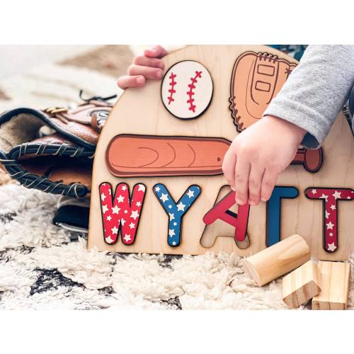 Baseball themed name puzzle, baby shower gift ,birthday for toddlers, baby puzzle baseball, personalized wooden puzzle, Wooden name puzzle