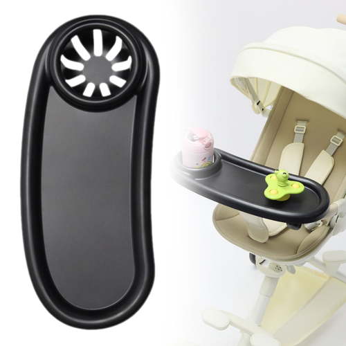 Universal Snack Tray for Stroller, Cup Holder Tray with Flexible Silicone Arm Gripper, Stays in Place Tray Attachment,Snacking On The Go, Stroller Travel Accessories, Universal Fit,Black