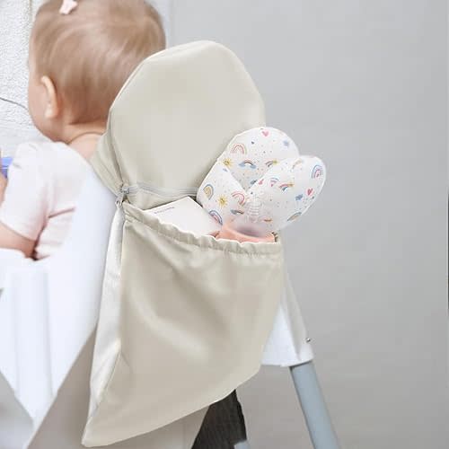 High Chair Back Pocket, Chair Bag Compatible with Ikea High Chairs with Wipeable Waterproof Material, One Large Storage Pouch with Internal Zipper Pocket for Baby (Grey)